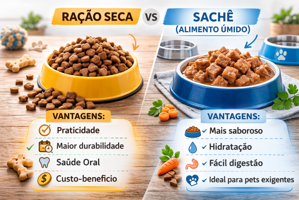 ração seca e ração úmida para cães