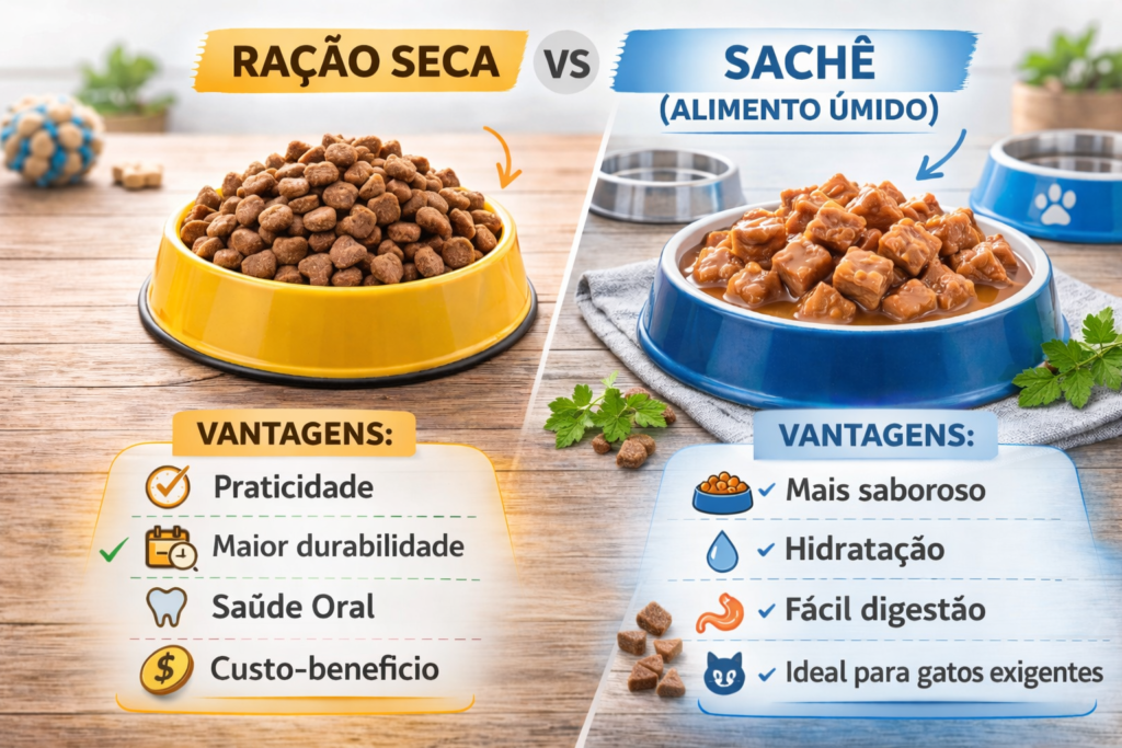 ração seca e ração úmida para gatos